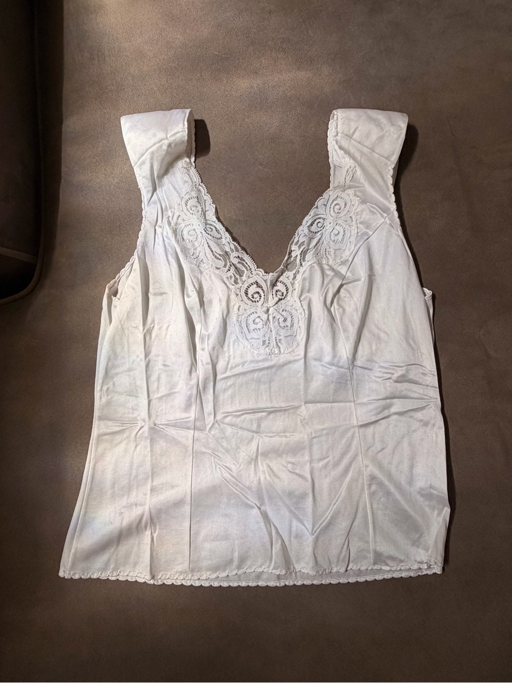 Vintage Satin Feel White Lace Tank Top